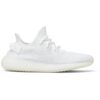 Yeezy Boost 350 V2 Cream White 5 Perfil do tênis Yeezy Boost 350 V2 Vista lateral do Adidas Yeezy Boost 350 V2 Cream White, cabedal Primeknit branco sólido e sola BOOST translúcida