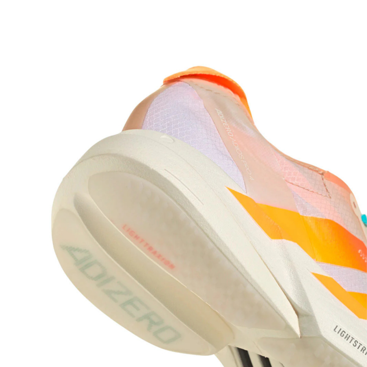 Adizero Adios Pro 4 Crystal Sand/Flash Orange/Flash Aqua - vista traseira